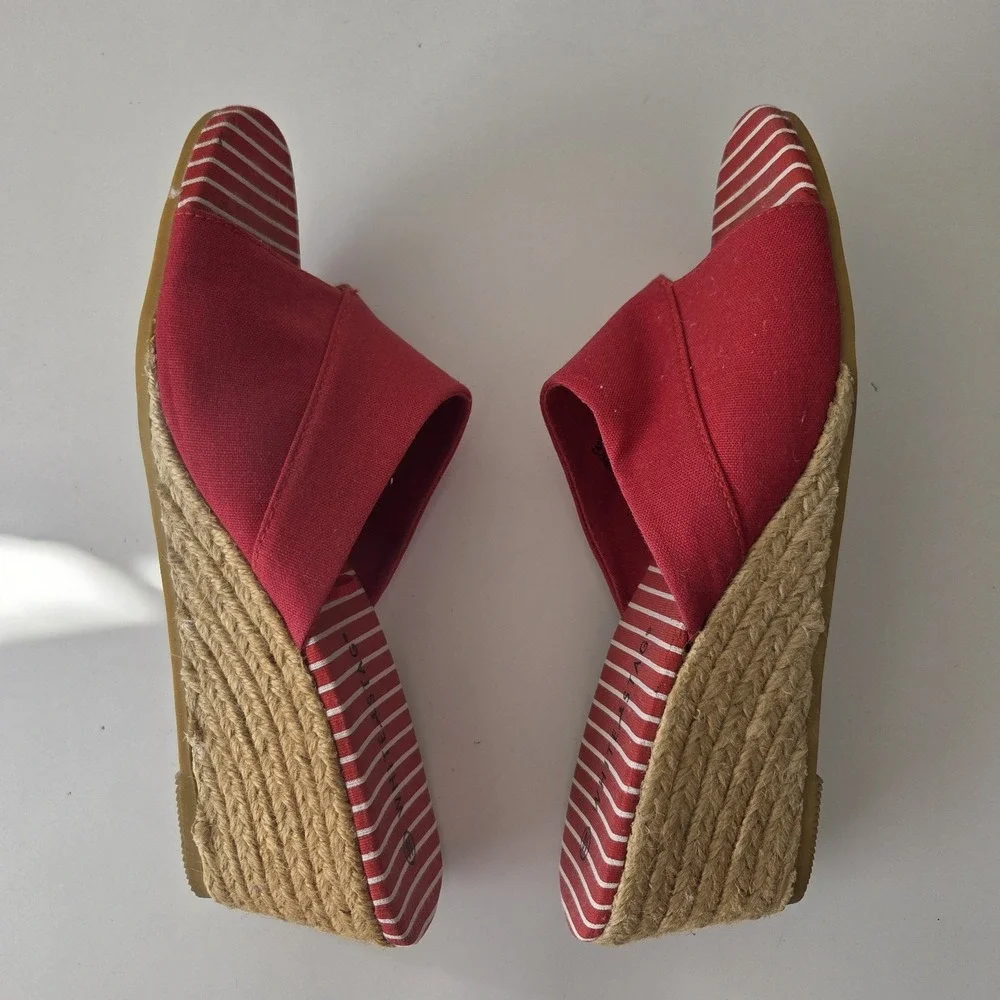 White Stag Espadrille 10 M CASSY Wedge Sandals‎ Shoes Red White Striped Nautical